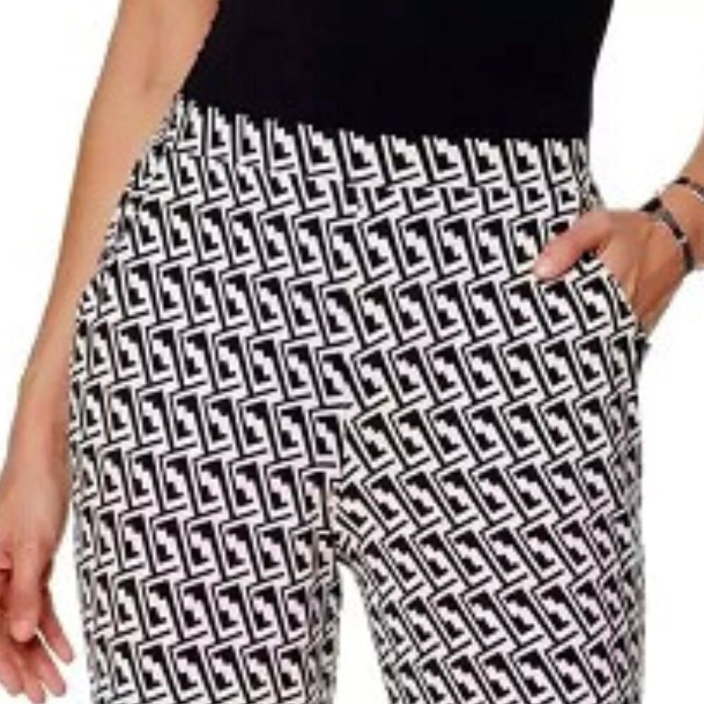 NIKKI By NIKKI POULOS Geometric Black/Creme "Marta" Printed Pants SZ L**NEW!